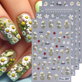 Flower Nail Stickers 5D Embossed Nail Art Stickers Spring Nail Sticker Decals Daisy Floral Self Adhesive Nails Design Sticker for Nail Art Supplies Accessories for Women DIY Manicure Decoration 4Pcs