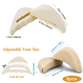 ElevateTech 8 Pairs Toe Inserts Reusable Soft Sponge Foam Toe Filler for Shoes Too Big Shoe Filler Big Toe Plug Shoe Pads Unisex Suitable Casual Sports High Heels Boots (Black Beige)