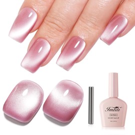 Imtiti Moonlight Pink Cat Eye Gel Nail Polish with Magnet, Holographic Glitter Shimmer Magnetic UV Gel Polish for Nail Art Soak off UV Led