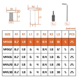 Mbsomnus Pack of 25 Connection Screws M4 x 10 mm Cabinet Connector Stainless Steel A2 V2A Sleeve Screws Furniture Connector Screws Sleeve Nut with Hex Key Bit H2.5 for Furniture Wooden Boards Cabinets