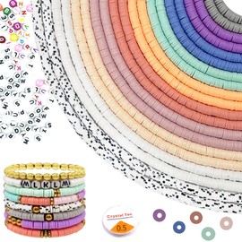 XLicarmi7200PCS 20 Strands Polymer Clay Beads String for Jewelry Making, Clay Beads Bracelet Making Kit, Vinyl Heishi Beads, Flat Beads, Alphabet Beads, DIY Friendship Bracelet Necklace Kit (Dream)