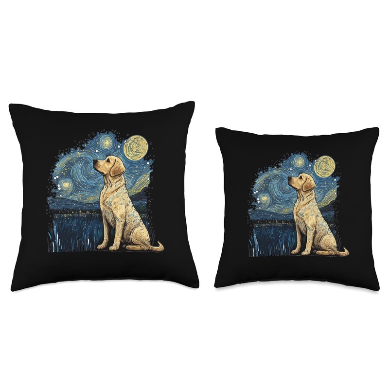 Golden Retriever Starry Night Van Gogh Golden Lab Throw Pillow