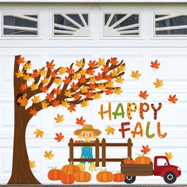 FYSUIMU 37 Pcs Fall Leaves Tree Garage Magnets Decoration Scarecrow Pumpkin Truck Garage Door Decals Happy Autumn Magnetic Refrigerator Stickers for Thanksgiving Harvest Party Home