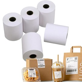 Moqra Sticky Thermal Receipt Paper Rolls (80mm) 3 1/8" x 170' 6 Rolls- Removable Label Compatible with TM-L90ii, TSP654IIsk and Other linerless Label Printers. Works with POS Systems (6 Rolls/Box)