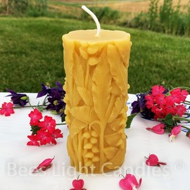 Wild Rainforest Pillar Beeswax Candle / 100% All Natural Bees Wax Pillars/Palm Leaf with Berries/Rain Forest Candles/Adventurer Gift