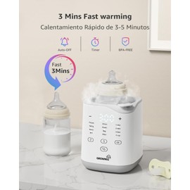 GROWNSY Bottle Warmer, 2024 Fast Baby Bottle Warmer for Breastmilk & Formula, Smart Temperature Control, with Timer, Thaw, Food Heater, Night Light, Calentador De Biberones for All Bottles