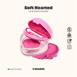 Oz Lab Soft Hearted Lip and Cheek Mousse – Frosted Rose 2-in-1 Vegan Cream Blush & Lip Tint Heart-Shaped Packaging with Mini Brush 0.12 FL.OZ/3.5G，pack of 1