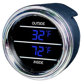 Inside Outside Auto Thermometer Gauge dual display for Kenworth 2005 or previous - Bezel: Black - LED Color: Blue