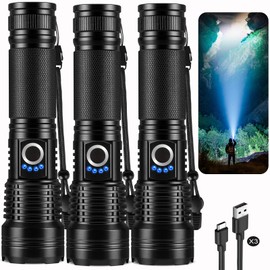 18FTRabbit Rechargeable Flashlights High Lumens 3 Packs, 99,000 Lumens Super Bright LED Flash Light with 5 Modes Adjustable LED Flashlight, High Powered Flashlight for Home Camping Outdoor