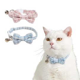 Cat Collar, Set of 2, Cat Collar, Includes Bell, Pet Collar, Bowknot Included, Checkered Pattern, Size Adjustable, 5.9 - 11.0 inches (15 - 28 cm), Ultra Lightweight, Cute, Safety Collar, For Small