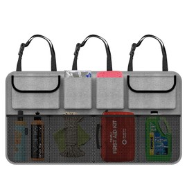 Vinsani Deluxe Car Boot Tidy Storage Bag Organiser Multi-Pocket Hanging Bag Back Seat Declutter Pouch Car Accessories Storage Solution Foldable Cargo Trunk for Vehicles - Grey