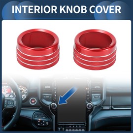 INFINAUTO Center Console Audio Media Volume Control Switch Knob Cover Ring, Interior Decal Trim for Dodge for Ram 2019-2021 Red, 2 Pcs