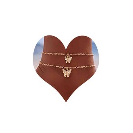 Atentuyi Boho Layered Butterfly Pendant Anklet Gold Crystal Rhinestones Butterfly Ankle Bracelet Foot Chain Barefoot Beach Anklet Jewelry for Women and Girls