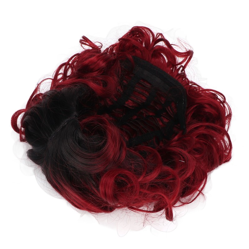 Curly Short Wig Wine Red Women Wig Gradient Color Adjustable
