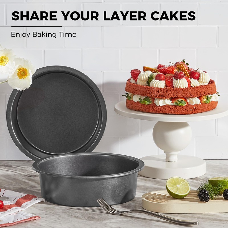 HONGBAKE Round Cake Pan Set for Baking, 8 Inch, Nonstick