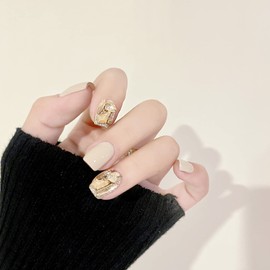 Domiya Nail Tip, 3D Nails, 24 Pieces, Very Short Popular, Nail Stickers, Cute False Nails, Short, Round Tip, Fashion Nail (MOON)