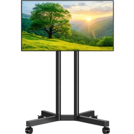 Rfiver Rolling TV Stand for 32-70 Inch Screens, Height Adjustable Mobile TV Stand on Wheels Holds up to 88Lbs, Mobile TV Cart, Portable TV Stand for Outdoor, Home, Office