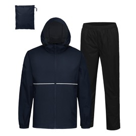 SWISSWELL Rain Suit Waterproof Breathable Lightweight Packable 2 Pieces Rainwear Rain Gear for Golf Hiking Fishing Navy XL