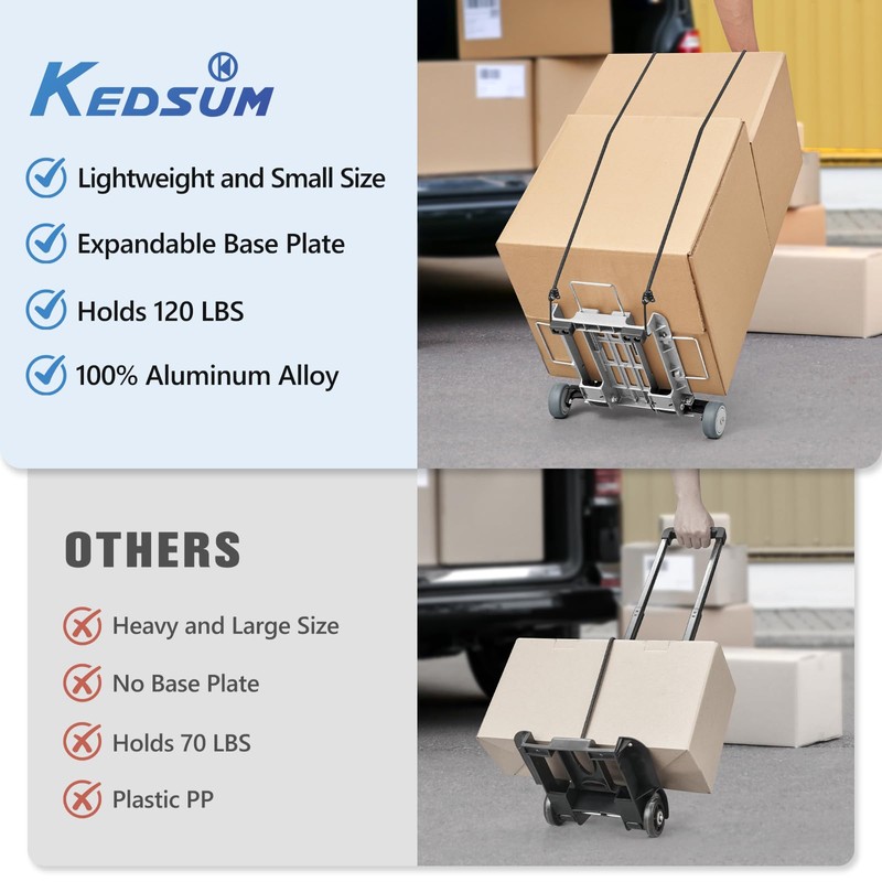 KEDSUM Mini Luggage Cart with Wheels Foldable, Lightweight Trolley Cart