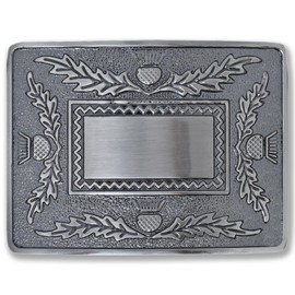 Kilt Emporium Scottish Kilt Belt Buckle for Men Traditional Four Thistle Design Rust-Free Brass Highland Dress Accessory Fits Standard 2.5" Kilt Belts (Silver-Antique-4Thistles)