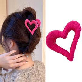 Valentine’s Day Hair Claw Clips for Women Metal Claw Clips Medium for Thick Love Barrettes Heart-Shaped Jaw Claw Clamps Valentine’s Party Hair Accessories 1Pcs (Rose Red, One size)