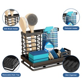 Sink Caddy Sponge Holder for Kitchen Sink, Dish Brush Sponge Holder with Drain Tray, Countertop, Countertop with Removable Drain Tray with Deflection