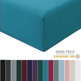 RUIKASI Microfibre Fitted Sheet, Oeko Tex Fitted Bed Sheet, Bed Linen, 30 cm Deep Pocket, Turquoise, 180 x 200 cm