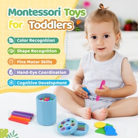 Montessori Toys For 1 2 Year Old Girl and Boy, Shape & Color Sorters Sensory Toys For Toddlers 1-3, Educational Toy For Fine Motor Skills, 1 Year Old Girl and Boy Gift, Silicone Montessori Toy, 2 In 1