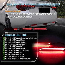 VANKUB LED Bumper Reflector Brake Tail Turn Signal Lights for Lexus RC250 RC350 is-F GX470 Toyo-ta REIZ Sienna Matrix Venza Avalon, 3-in-1 Sequential Turn Signal & Brake & Driving - Smoked Lens
