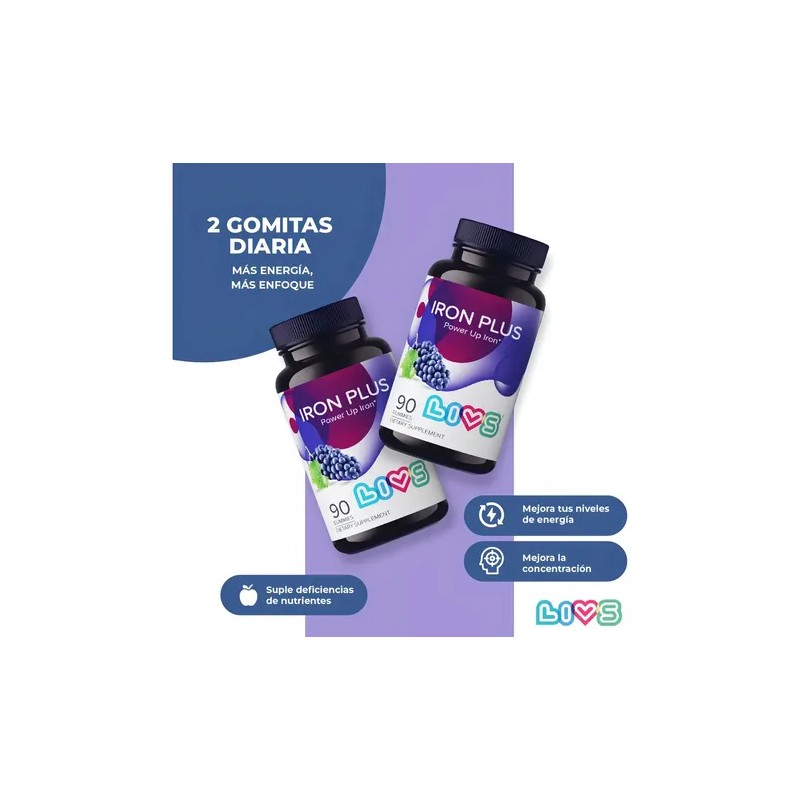 Iron Plus Livs 90 Gomitas Multivitaminico Hierro Vitamina C Uva