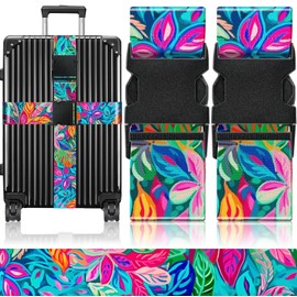 Slohif Luggage Straps for Suitcases Travel Belt Accessories Luggage Connector Identifiers Over Handle with Buckle Unique Nylon Adjustable Strap for Sleeping Bag Car Seat Colorful Leaf (2 Pack)