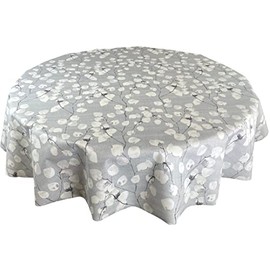 Karina Home Round Honesty Floral Linen Tex Wipe Clean Tablecloth Vinyl PVC (Grey, Round 138cm)