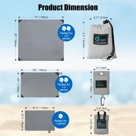 Odoland Hiking Blanket 180 x 160 cm Pocket Blanket Waterproof Heatproof Sandproof Thin Ground Sheet - Lightweight Foldable Beach Mat for Outdoor Camping, Travel, Hiking, Picnic for 2-4 People