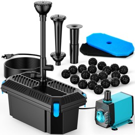 POPOSOAP POPOSOAP Pond Filter with Pump Fountain Kits, 660GPH Pond Filter with 40W Pond Pump & Fountain Kit, Koi Pond Filters for Outdoor Ponds Clean, Clear, and Add Water Features(Corded Electric)