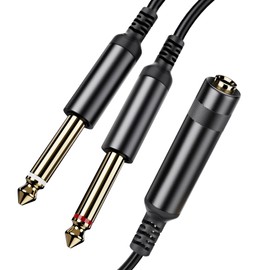 Herfair 1/4" TS Stereo to Dual 1/4" Mono Insert Cable, 6.35mm (Quarter inch Female TRS to Dual 1/4 Inch Male Y Splitter Breakout Cable Patch Cord, Black Aluminum Alloy Shell Gold Plated