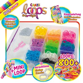 CRAZE loops Fun Box Loom Bands Set with 800 Rubber Bands, Clasps and Helpers - Make Your Own Necklaces, Rings and Bracelets - Mix of Colours