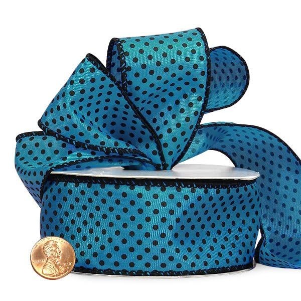 Blue and Black Mini Polka Dot Satin Ribbon 1 1/2"