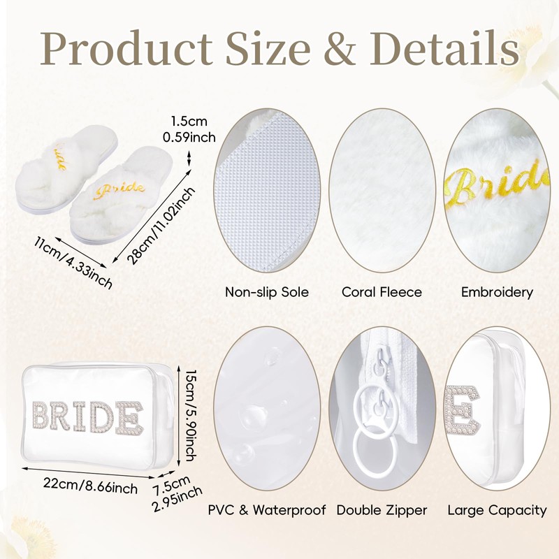 Hazms 3 Pcs Bride Robe for Wedding Day Set with