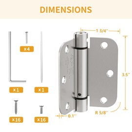 Luxbaro 2 Pack Self Closing Door Hinges 3.5 Inch, Spring Door Hinge with 5/8'' Radius Corners, Adjustable Tension for Garage, Front Door, Back Door, for Left and Right Hand Door, UL Listed