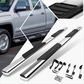 (2Pcs) 5 Inch Chrome Stainless Oval Nerf Step Bars Side Steps Compatible with 99-14 Silverado Sierra Extended Cab