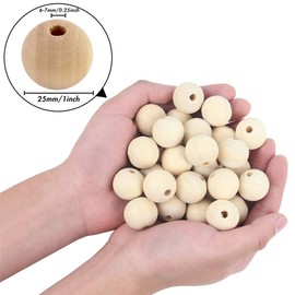 BigOtters Wood Beads, 25mm (1 Inch) Natural Round Wooden Beads Unfinished Loose Wood Beads Crafts Round Ball Wooden Spacer Beads for Home Farmhouse Decor and DIY Crafts Jewelry Making