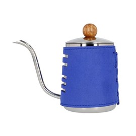 Barista Space Pour-Over Kettle 550ml Unique Design with Blue Wrap Handle and Goose Neck Snout Includes Wooden Lid Handle and Thermometer Hole - Blue