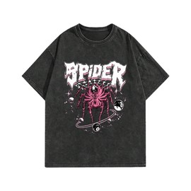 AugYew Graphic Tees Vintage Unisex Cotton Acid Washed Streetwear Oversized T-Shirts Summer Clothes Tops for Men Women,Black,XL