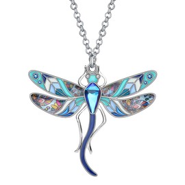 BONSNY Statement Enamel Rhinestone Dragonfly Necklaces Pendant Original Design for Women Nature Lover Jewelry (Navy)
