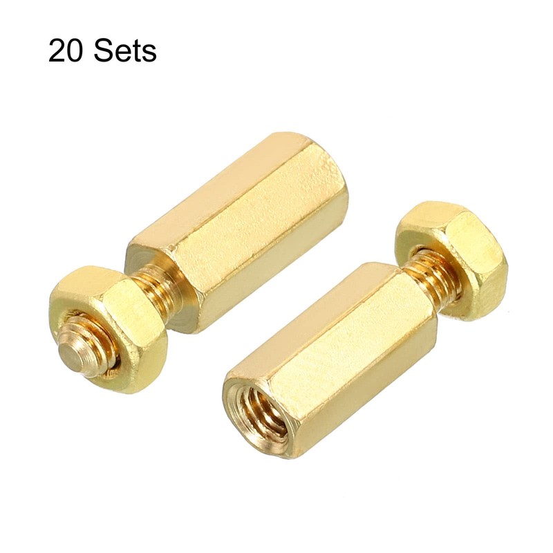 PATIKIL 10mm+6mm M3 Standoff Screws, 40 Pack Brass Hex PCB