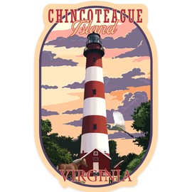 Die Cut Sticker Chincoteague, Virginia, Lightouse, Contour Vinyl Sticker 1 to 3 inches (Waterproof Decal for Cars, Water Bottles, Laptops, Coolers), Small