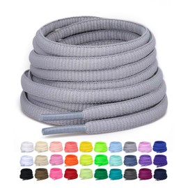 Puzeam 2 Pairs Oval Athletic Shoelaces 30 Colors 1/4" Half Round Shoe Laces for Sneakers - Light Gray 120