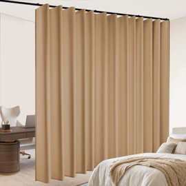 Room Divider Blackout Curtains Flexible Sliding Tracks Sets Ceiling Mounted Rod Window Curtain Privacy Separation for Bedroom Living Rooms,1 Panel Khaki Drape and Black Track Set-W72xH72 in