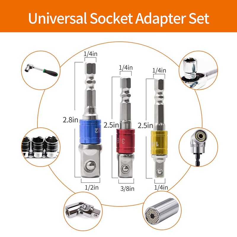 Flexible Drill Bit Extension Set & Universal Socket Tool, Bendable