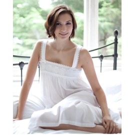 Eship Exports 100% pure organic cotton nightgown Victorian style sleeveless sleepwear nightdress beachwear gown, White, Large